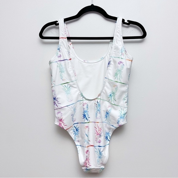 Chubbies White Multi Watercolor Pineapple Print One Piece Swimsuit Small - Picture 5 of 8